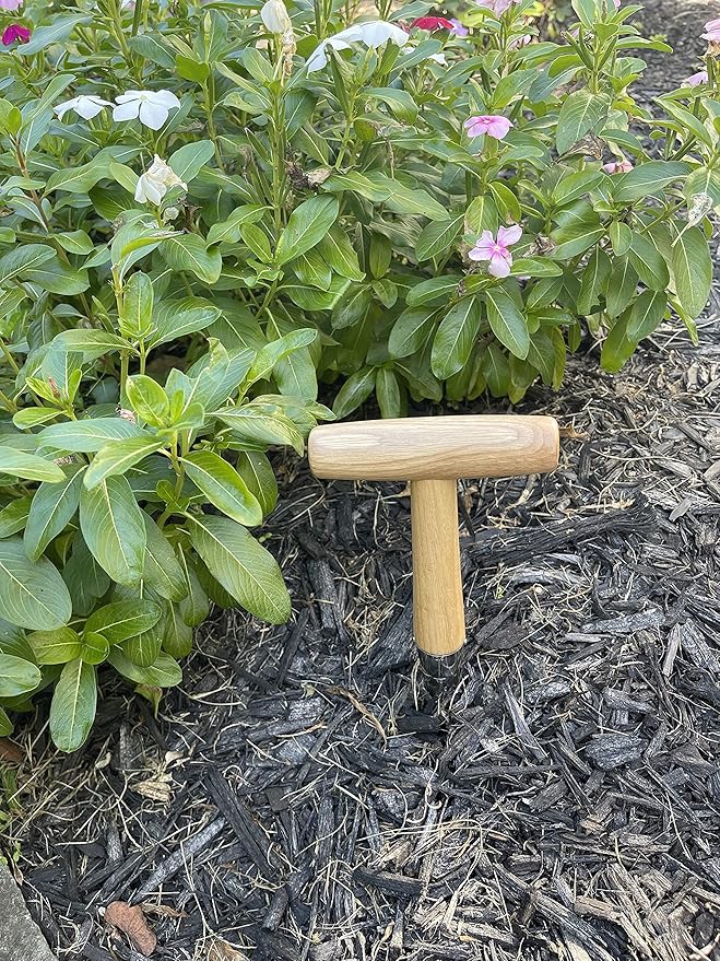 Garden Guru Steel Dibber Planter Tool for Planting Seeds & Bulbs - High Carbon Steel & Comfortable Wood Carved Handle - for Consistent Planting Flowers Tulips, Daffodils, Dahlias