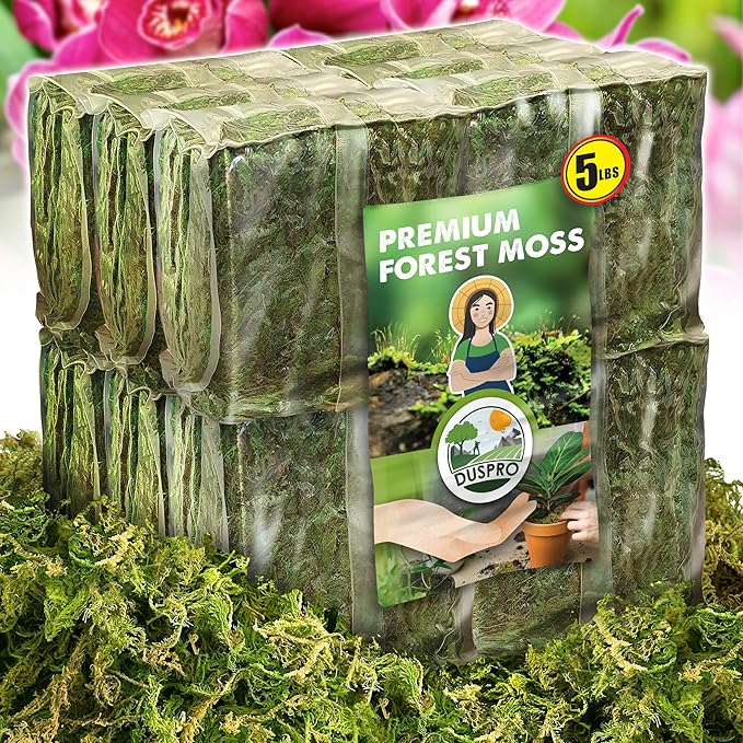 DUSPRO 5 LBS Big Bag Dried Forest Moss for Plant Propagation Sphagnum Moss Bulk for Orchid Repotting Mix Organic Soil Medium Bale Premium Hand Selected