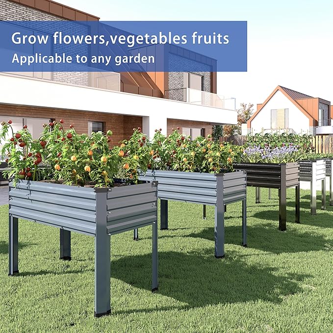 DIIYIV Galvanized Raised Garden Bed with Legs,2PCS 48×18×30in Elevated Planter Box for Backyard,Outdoor Garden, Patio, Balcony, 300lb Capacity,Grey