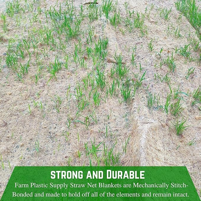 Farm Plastic Supply - Erosion Control Blanket - Straw Garden and Landscape Cover, Erosion Control Blanket, Straw Blanket, Erosion Control, Mulch, Slope Stabilizer, and Seed Protector (2' x 112.5')