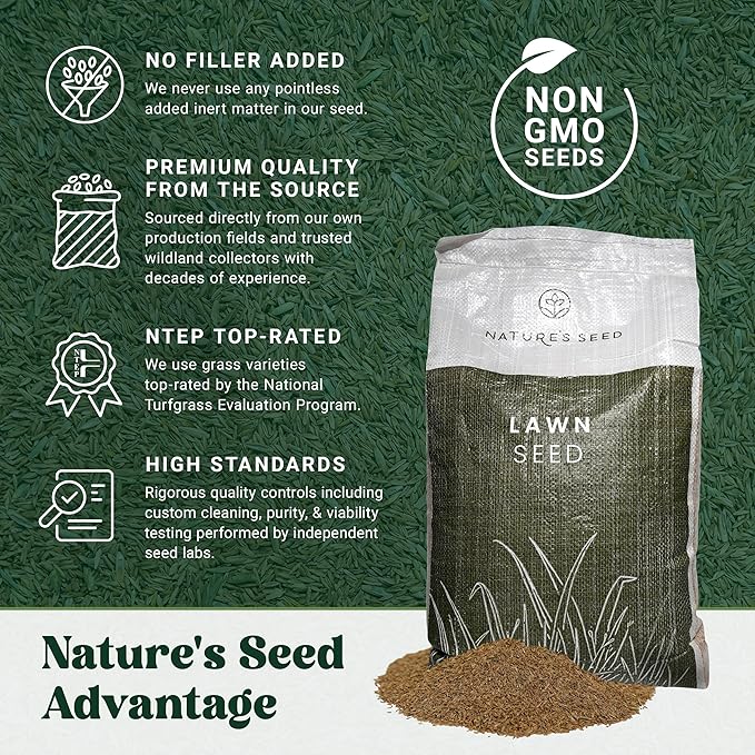 Nature’s Seed TWCA Water-Wise Blue Ribbon Mix, Kentucky Bluegrass and Perennial Ryegrass Grass Seed Blend, High-Traffic, Shade Tolerant, for Garden, Lawn, Yard, 5 lbs