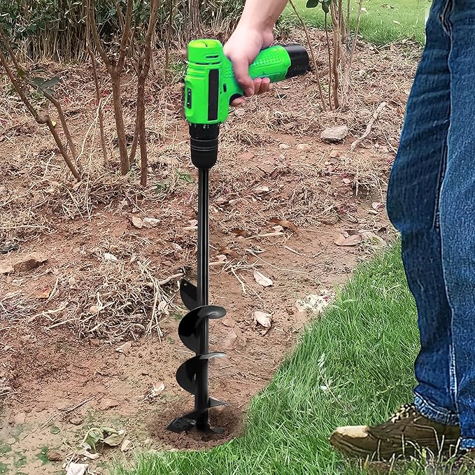 SYITCUN Auger Drill Bit for Planting - 4"X32" Heavy-Duty Auger Post Hole Digger for Fence- 3/8" Hex Drive Drill