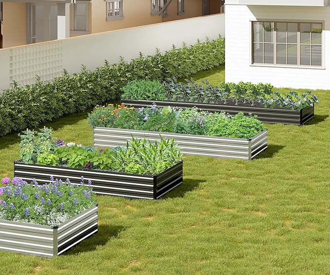 Easllre 2PCS 7x3x1ft Galvanized Raised Garden Bed Kit, Galvanized Planter Raised Garden Boxes Outdoor, Large Metal Raised Garden Beds for Vegetables,Silver