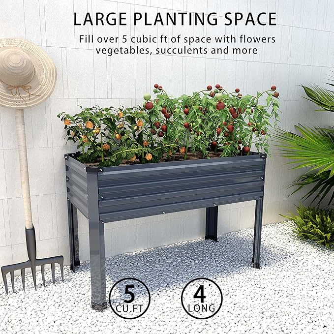 DIIYIV Galvanized Raised Garden Bed with Legs,2PCS 48×18×30in Elevated Planter Box for Backyard,Outdoor Garden, Patio, Balcony, 300lb Capacity,Grey