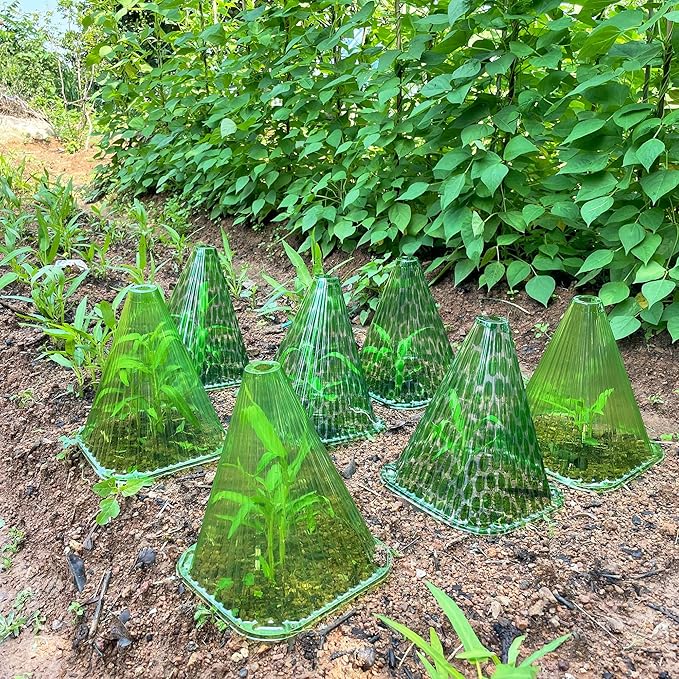 Fshow Garden Cloches,20 Pack Reusable Plant Bell Cover,Bell Jar Cloches for Protection Against Sun, Frost, Snails Etc. (Dark Green)