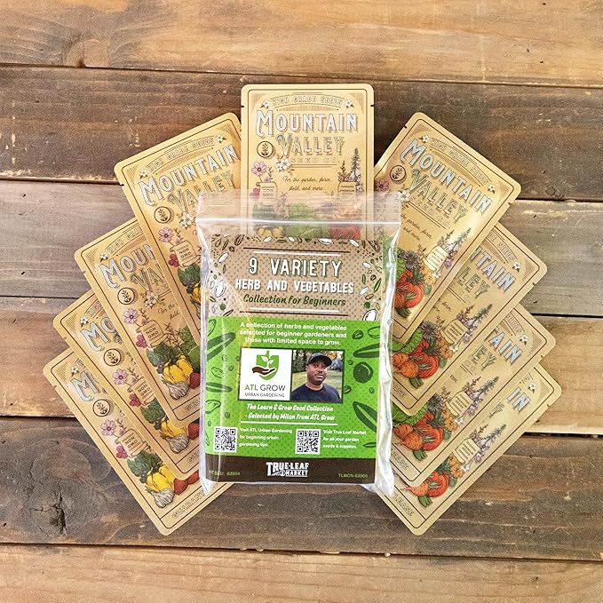 Beginner Urban Garden Seed Kit—Easy-Grow Herbs & Vegetables—Lettuce, Carrots, Radishes, Basil, Cilantro, Beans, Tomatoes, Peppers, Chives—Compact Garden Starter Pack