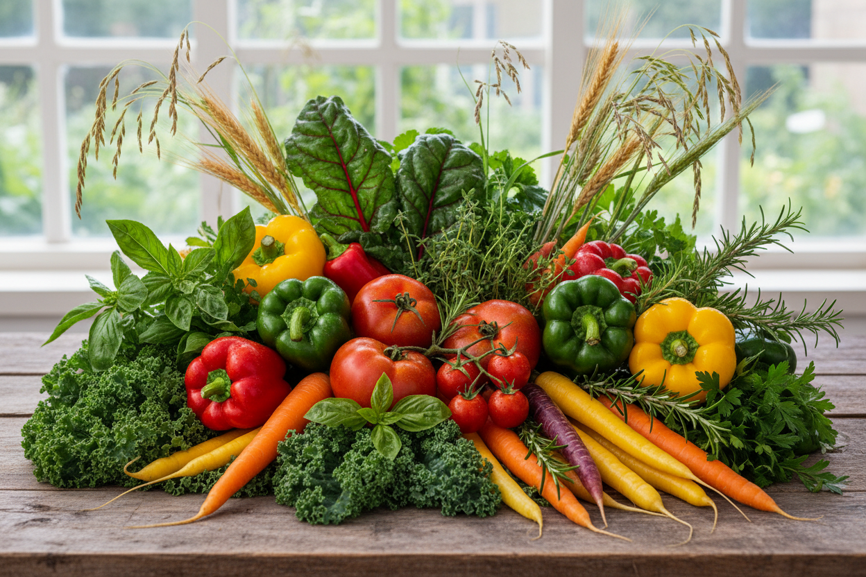 vegetables, herbs, grasses